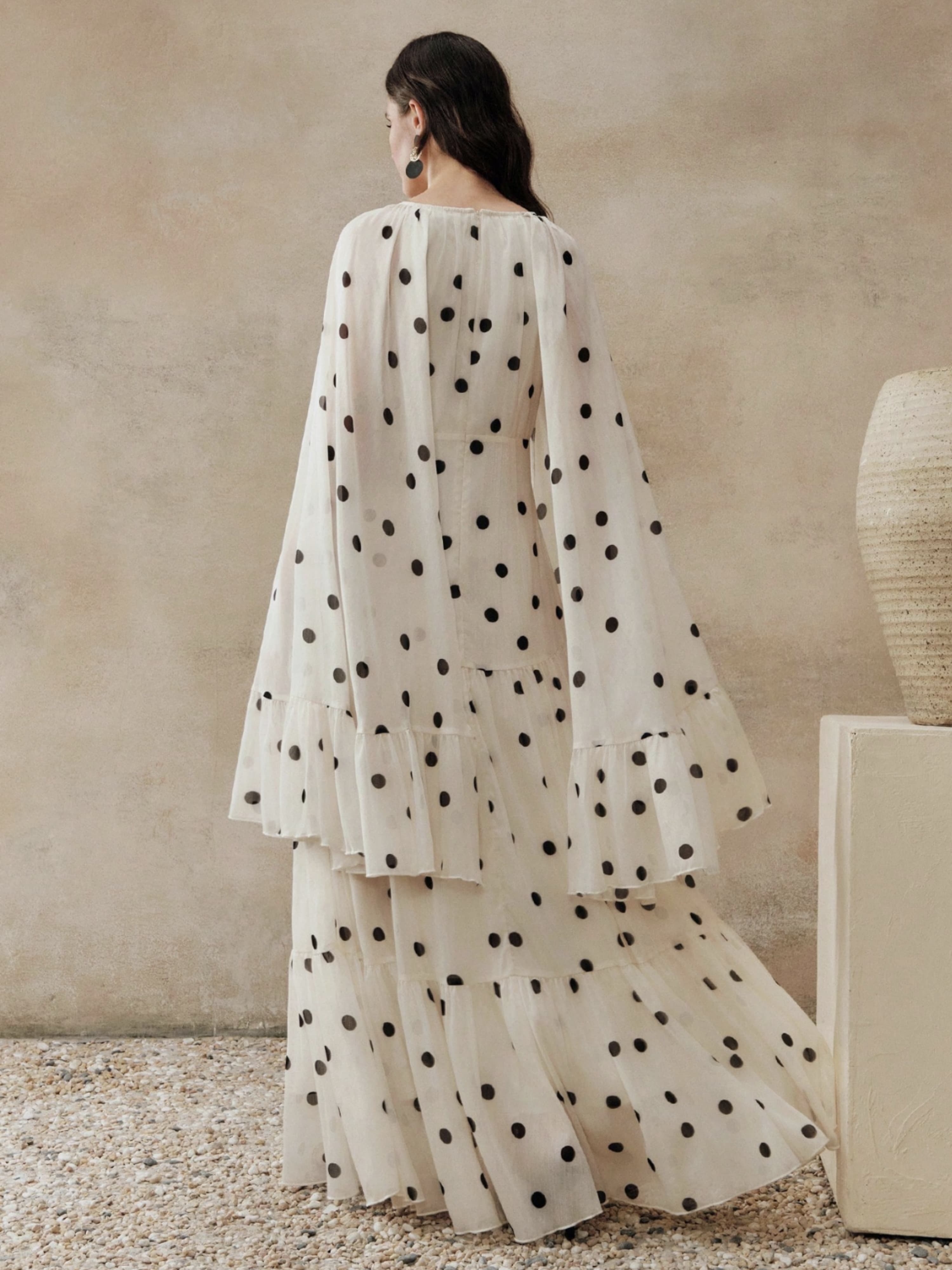 White Printed Round Neck A-Line Maxi Dress