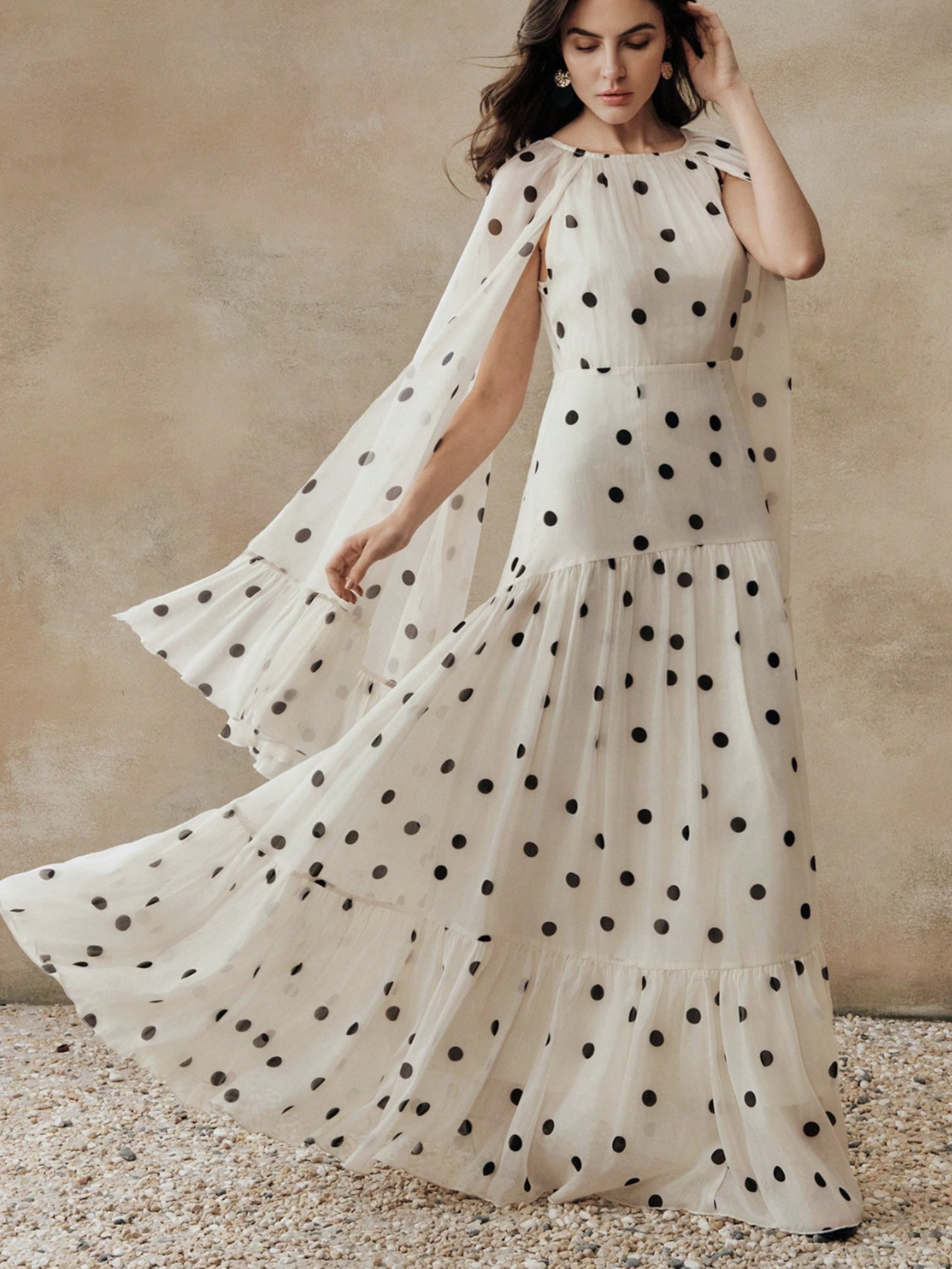 White Printed Round Neck A-Line Maxi Dress