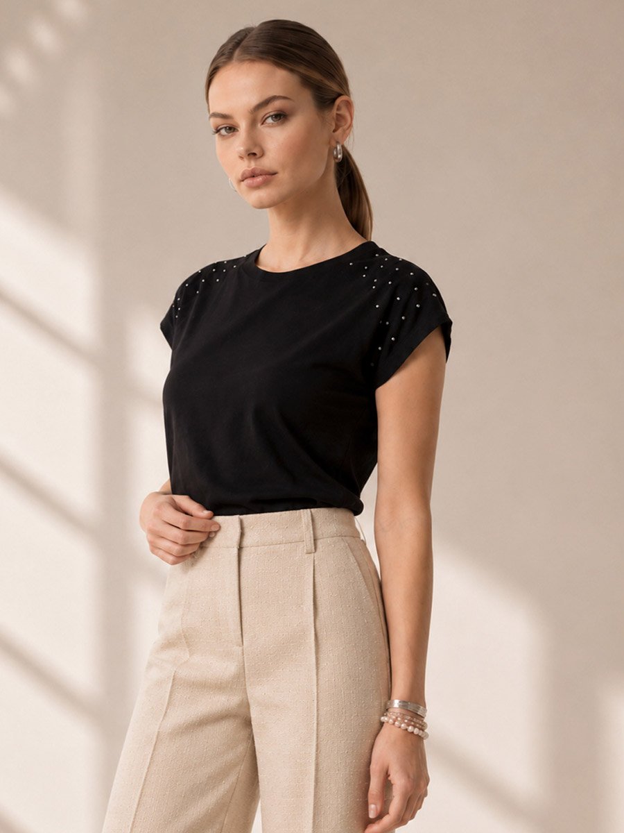 Black Solid Round Neck Regular T-Shirt