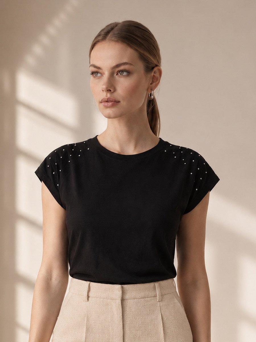 Black Solid Round Neck Regular T-Shirt