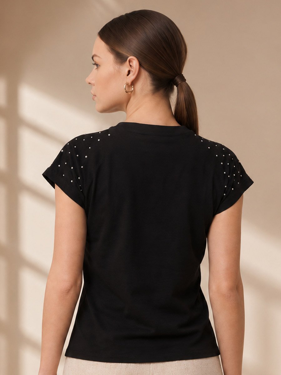 Black Solid Round Neck Regular T-Shirt