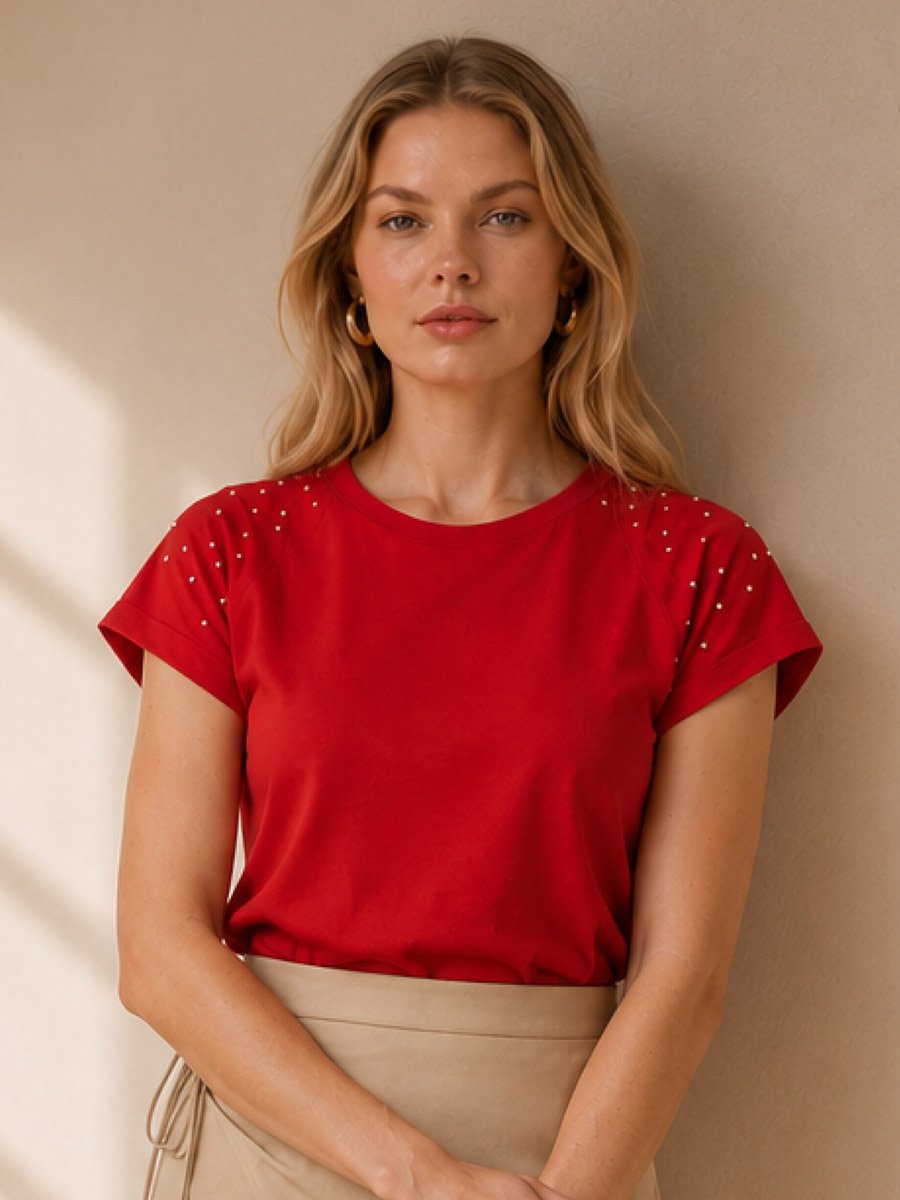 Red Solid Round Neck Regular T-Shirt