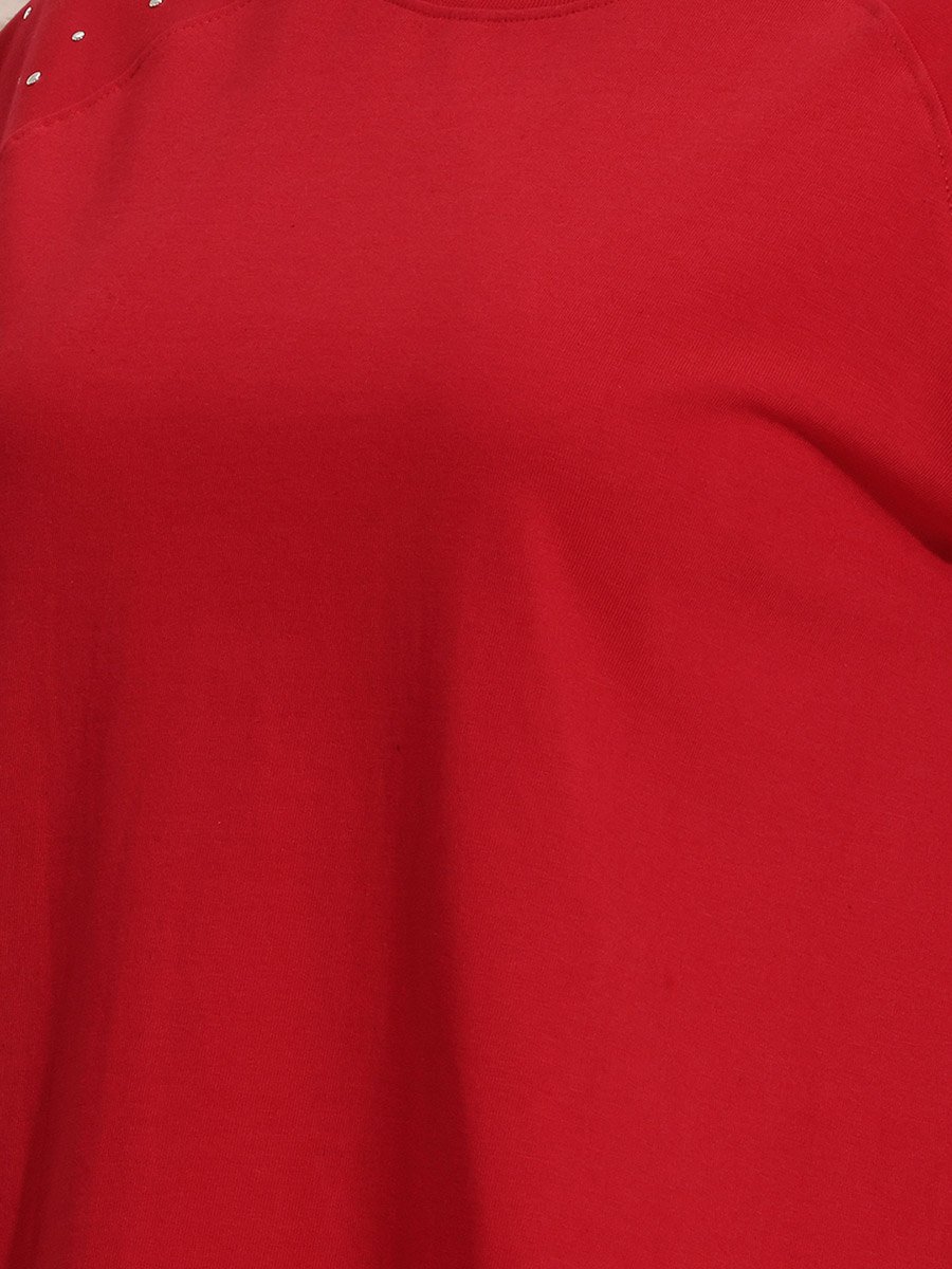 Red Solid Round Neck Regular T-Shirt