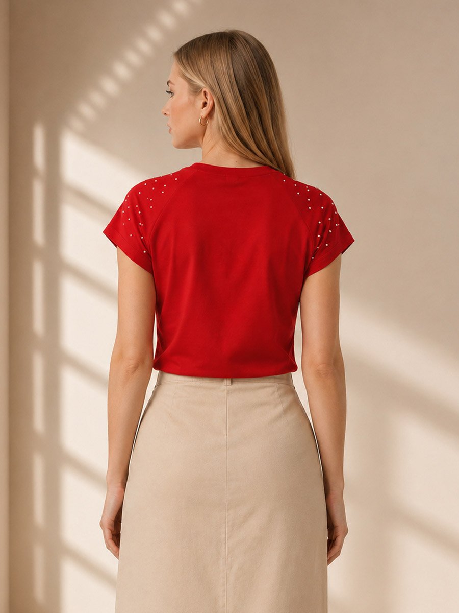 Red Solid Round Neck Regular T-Shirt
