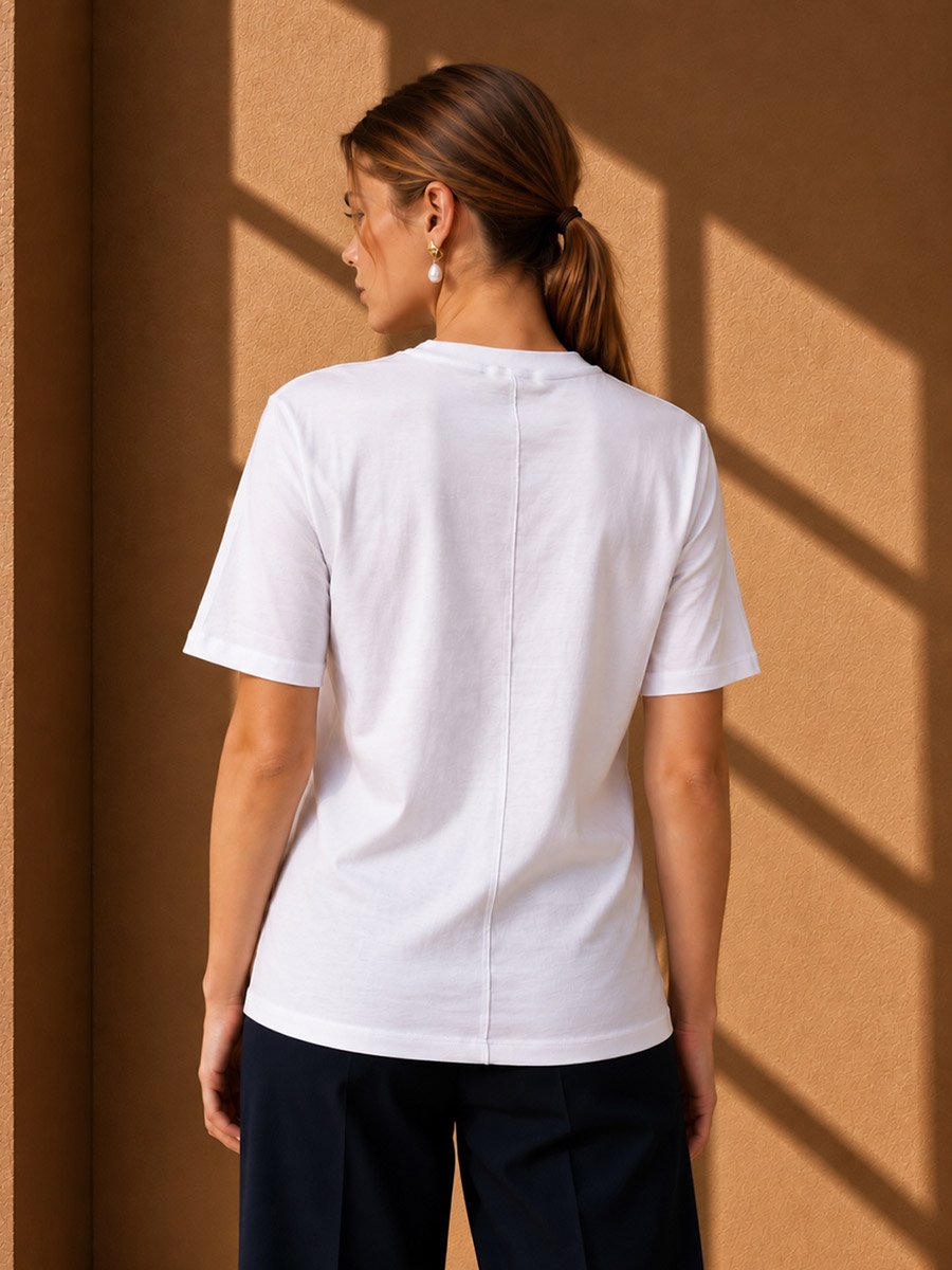 White Solid Round Neck Regular T-Shirt