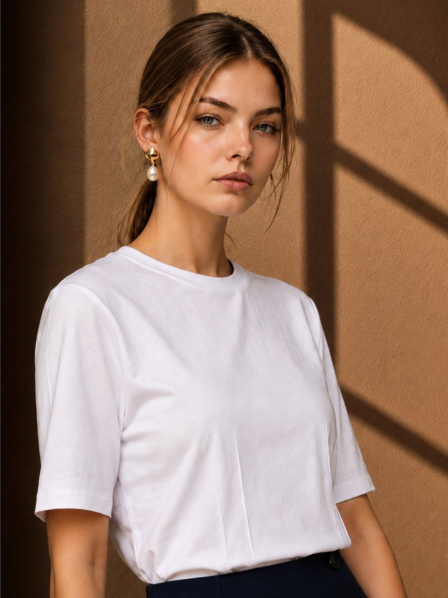 White Solid Round Neck Regular T-Shirt