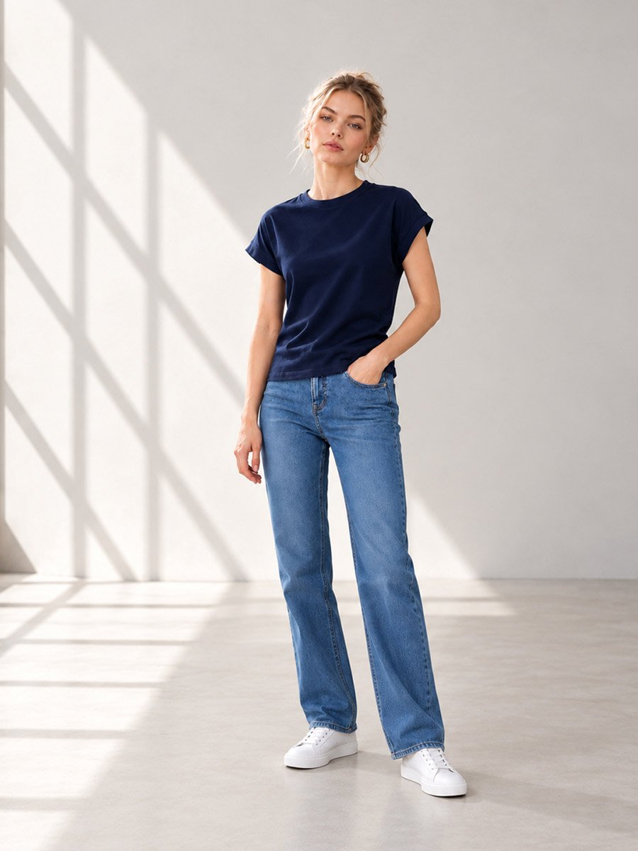 Navy Blue Solid Round Neck Regular T-Shirt