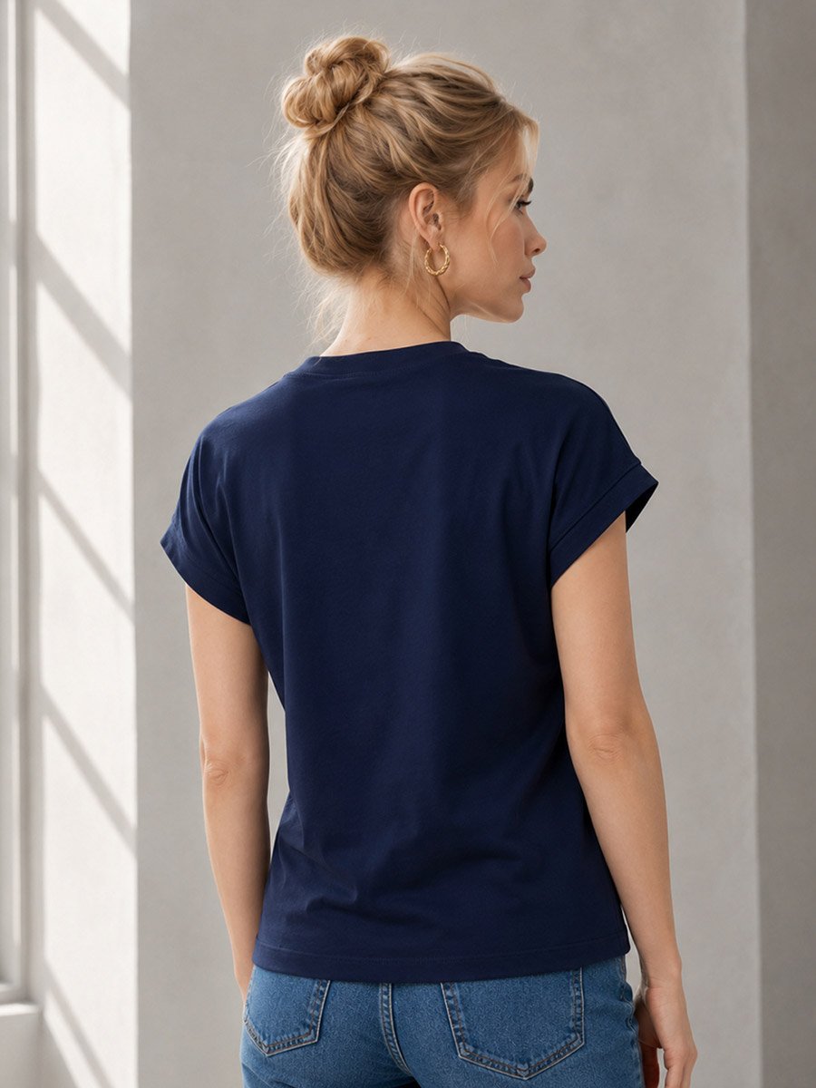 Navy Blue Solid Round Neck Regular T-Shirt