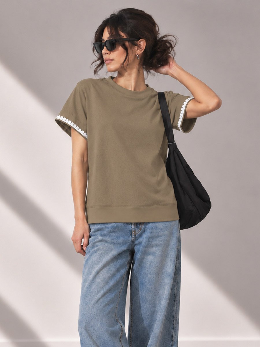 Olive Solid Round Neck Regular T-Shirt