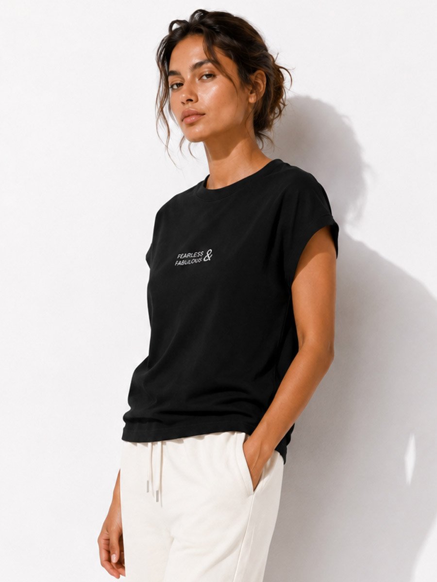 Black Printed Round Neck Regular T-Shirt