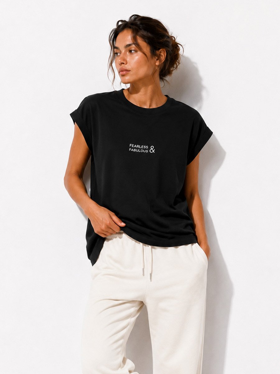 Black Printed Round Neck Regular T-Shirt