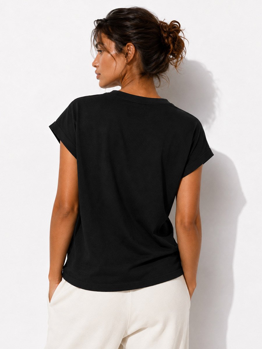 Black Printed Round Neck Regular T-Shirt