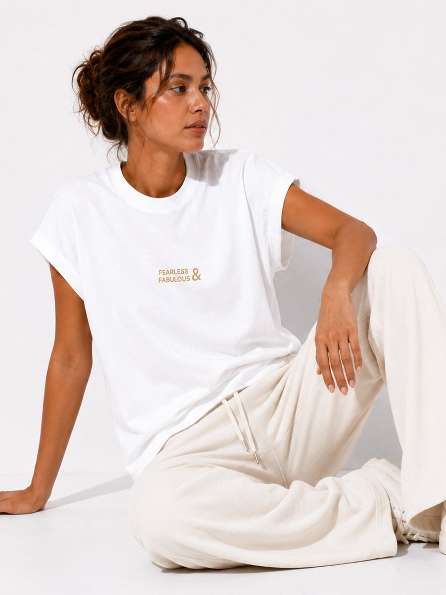 White Printed Round Neck Regular T-Shirt