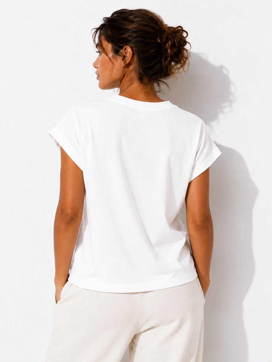 White Printed Round Neck Regular T-Shirt