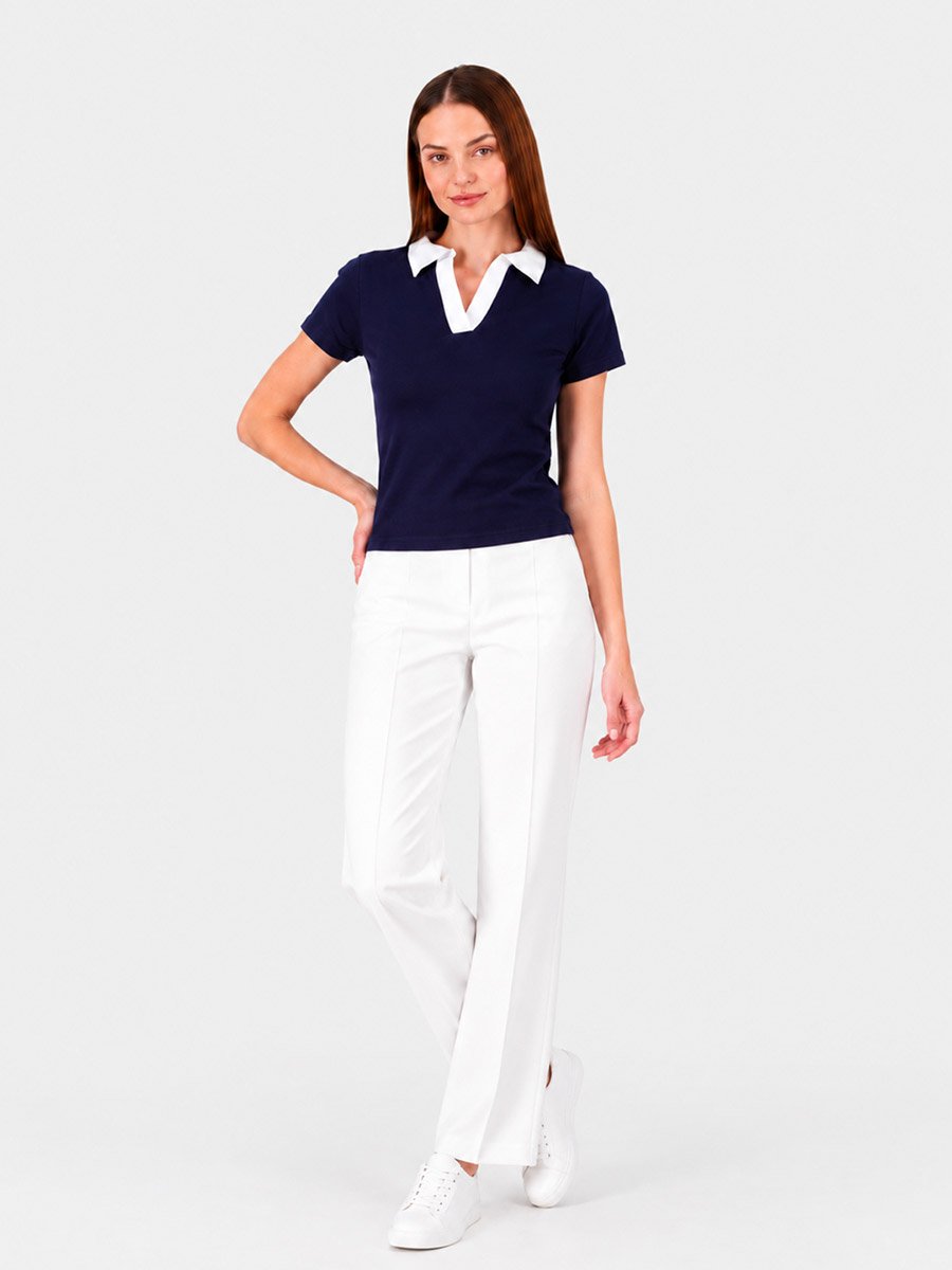 Navy Blue Solid Polo Neck Regular T-Shirt