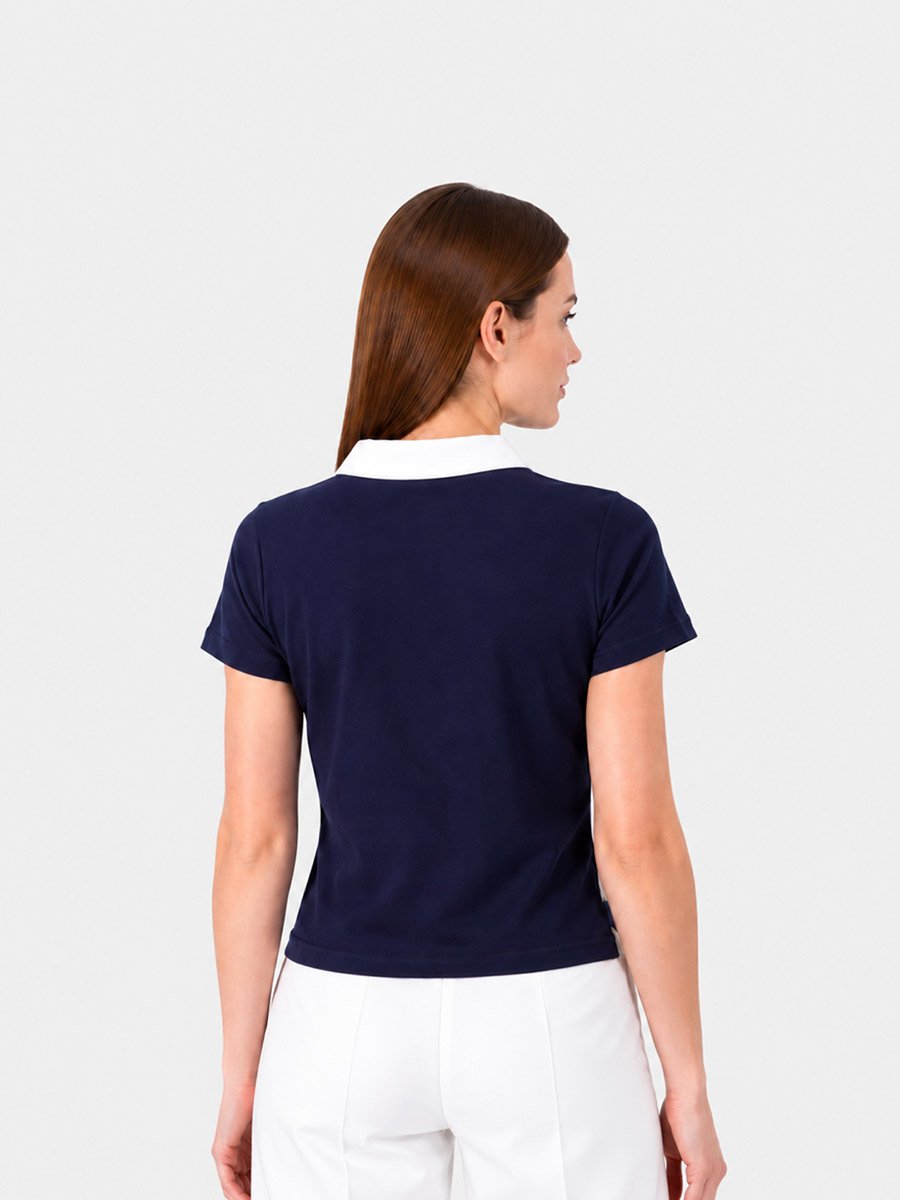 Navy Blue Solid Polo Neck Regular T-Shirt