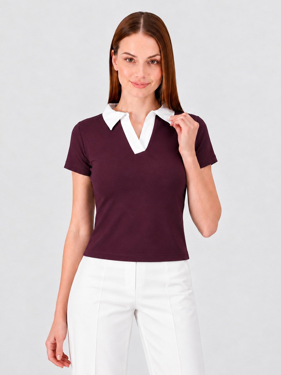 Burgundy Solid Collared Regular T-Shirt