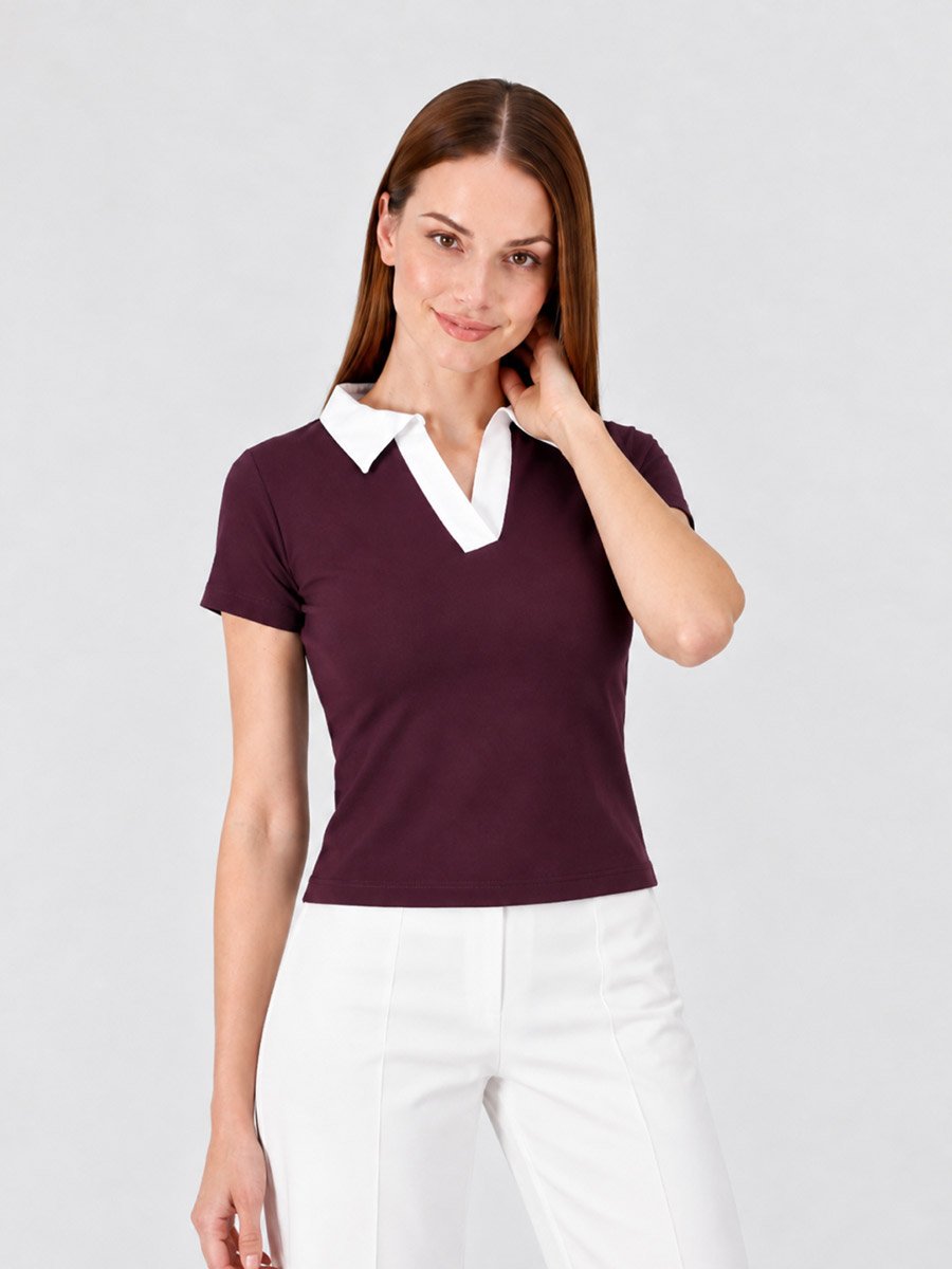 Burgundy Solid Collared Regular T-Shirt