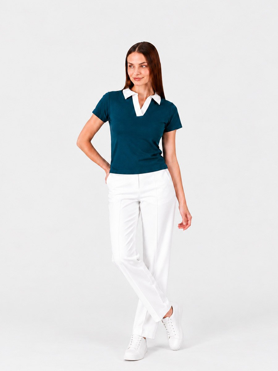 Dark Green Solid Polo Neck Regular T-Shirt