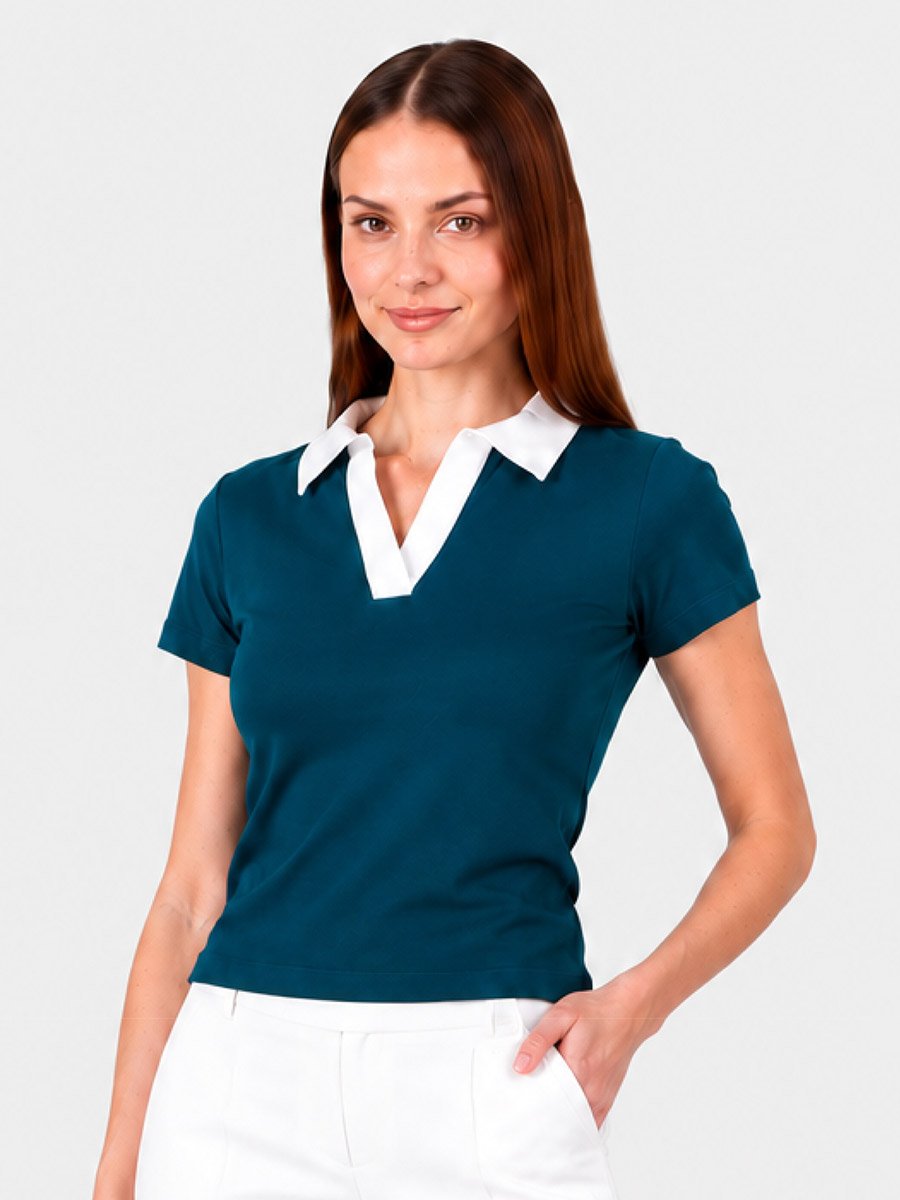 Dark Green Solid Polo Neck Regular T-Shirt