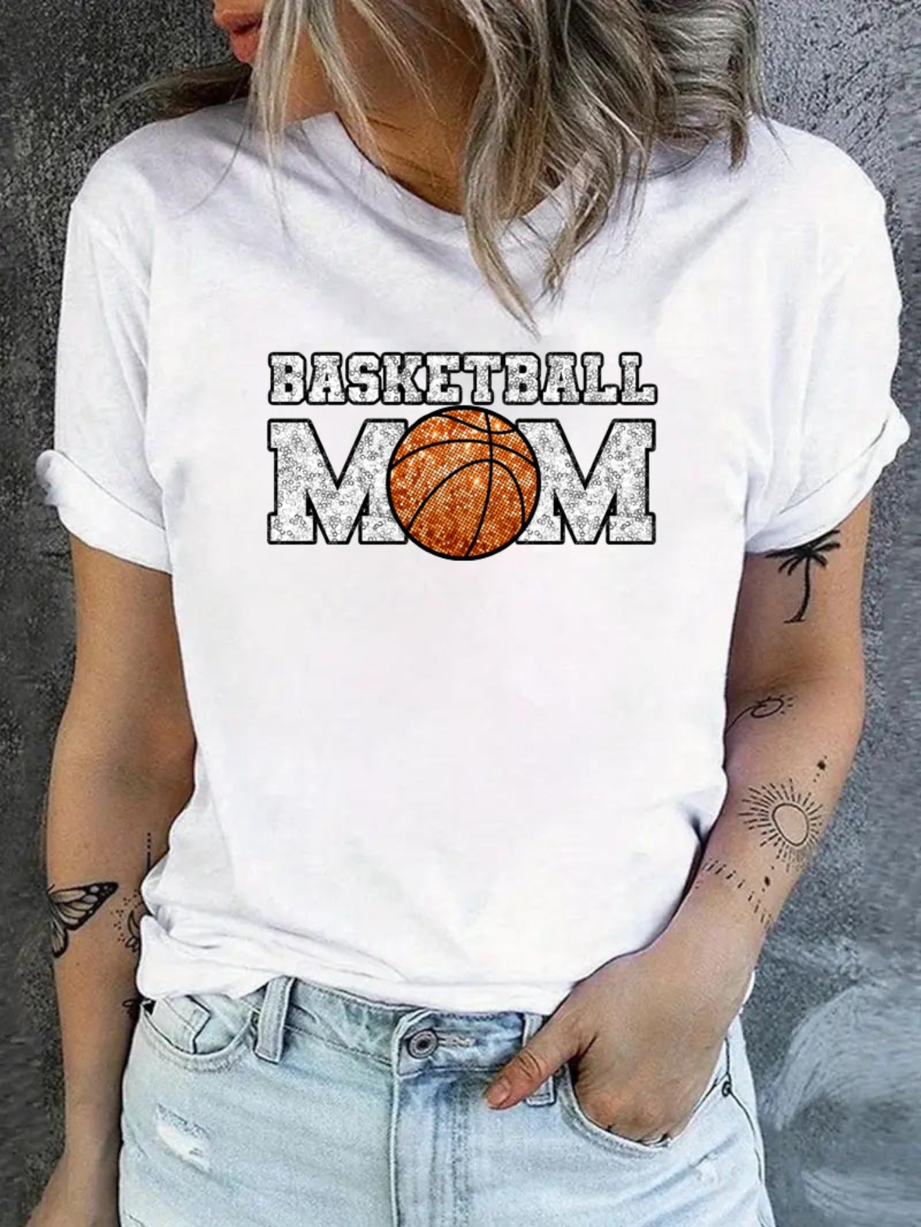 White Graphic Print Turn-Up Sleeve T-Shirt