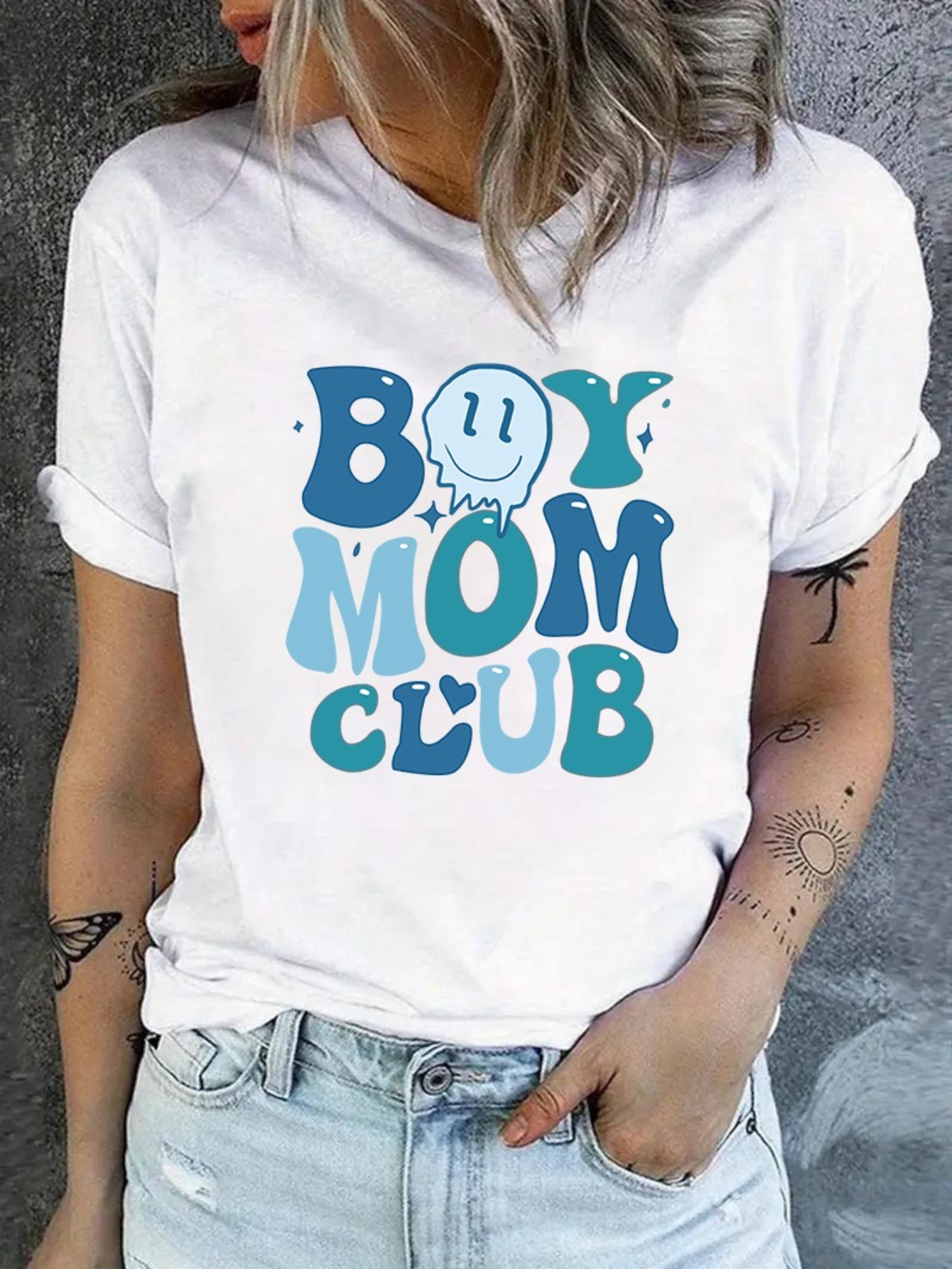 White Graphic Print Turn-Up Sleeve T-Shirt