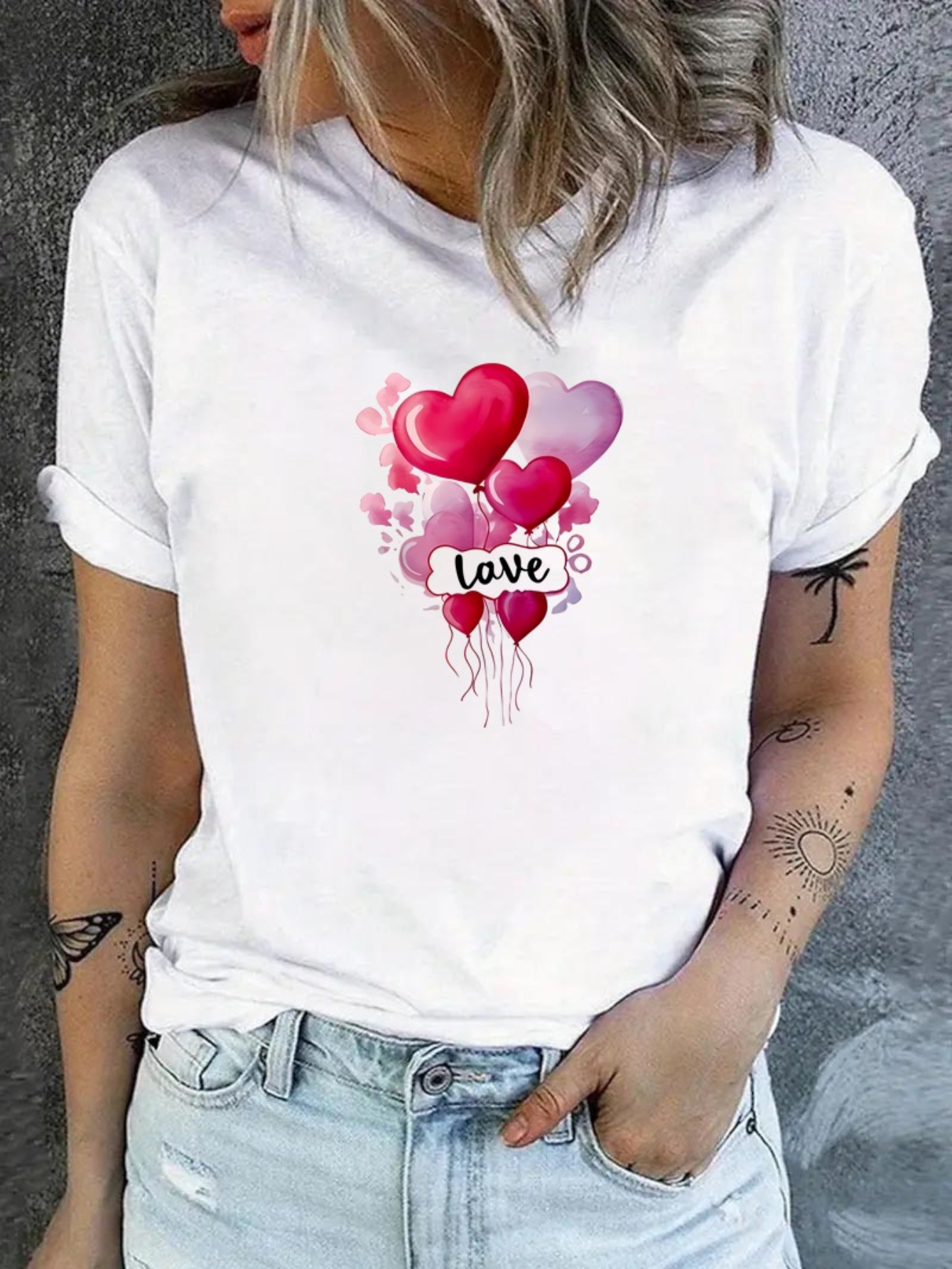 White Graphic Print Turn-Up Sleeve T-Shirt