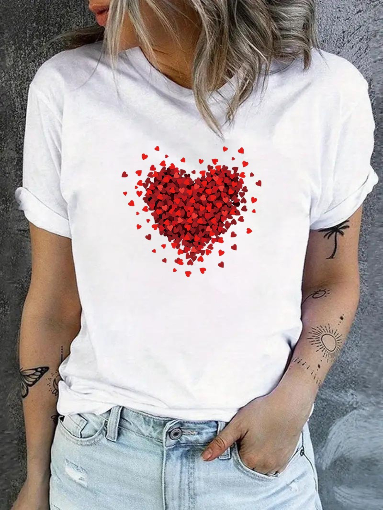 White Graphic Print Turn-Up Sleeve T-Shirt