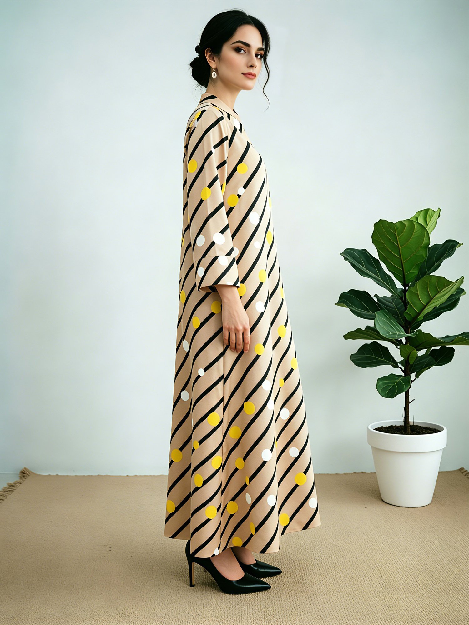 Multi-Color Polka Dot Striped Long Sleeves Jalabiya