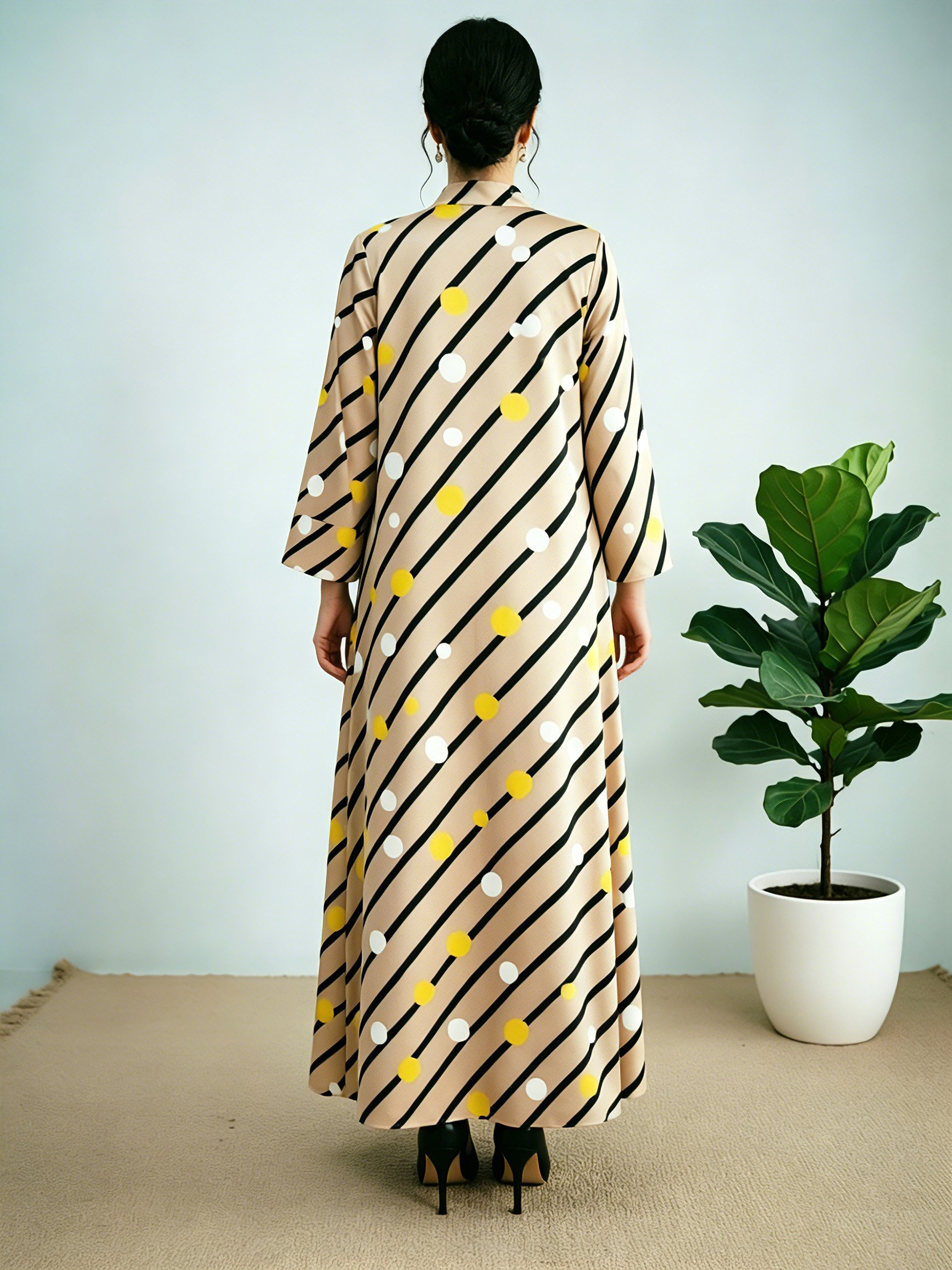 Multi-Color Polka Dot Striped Long Sleeves Jalabiya