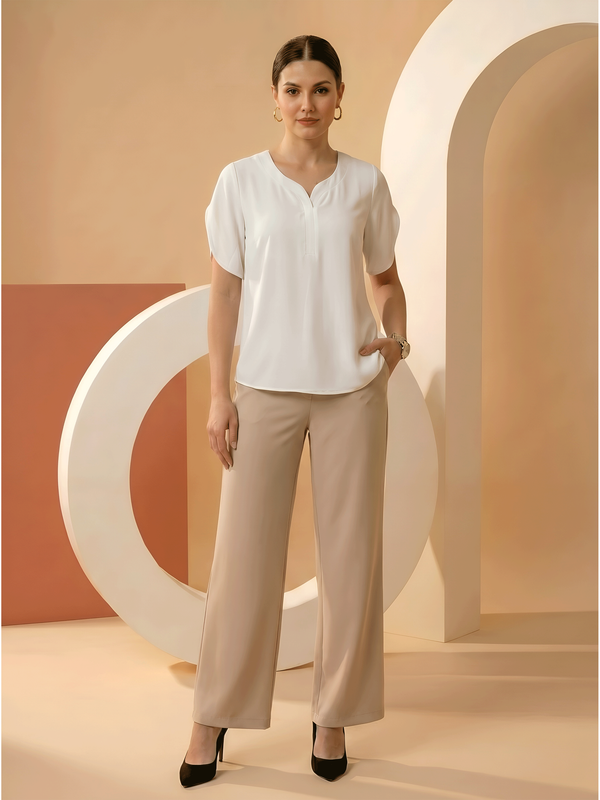 Off White Short Sleeve Regular Fit Top