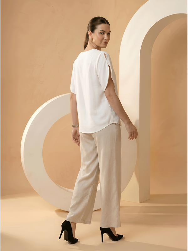 Off White Short Sleeve Regular Fit Top
