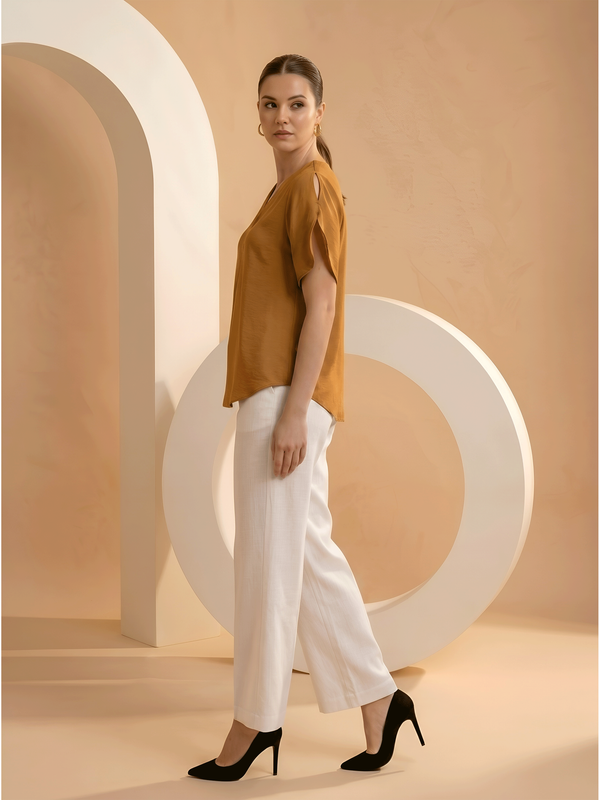 Mustard Short Sleeve Regular Fit Top