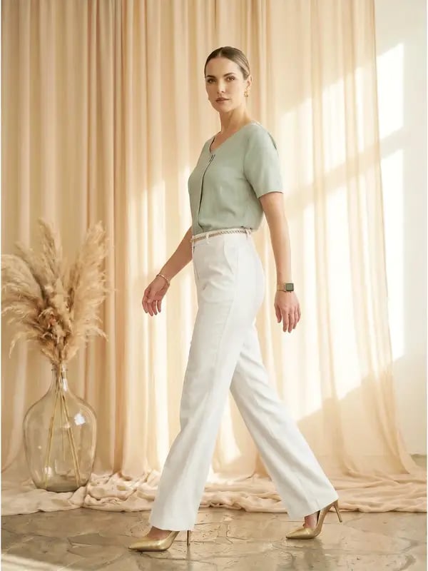 Mint Green Short Sleeve Top with Button Accent