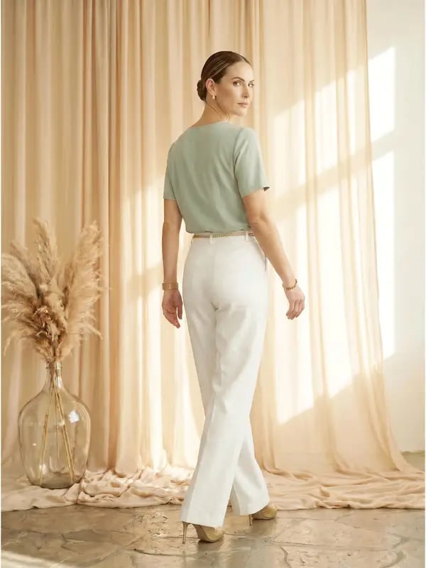 Mint Green Short Sleeve Top with Button Accent