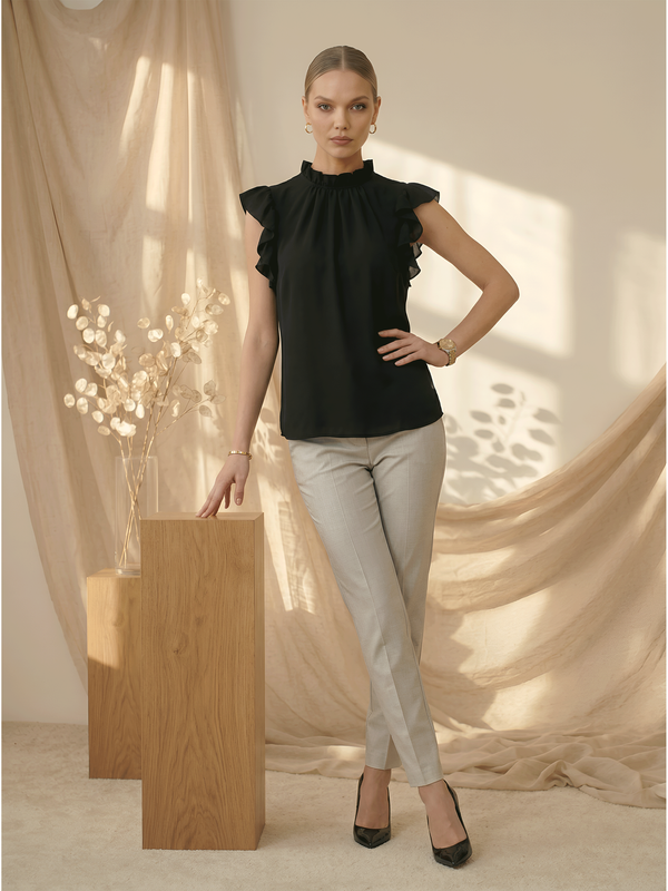 Black Ruffle Sleeveless Top