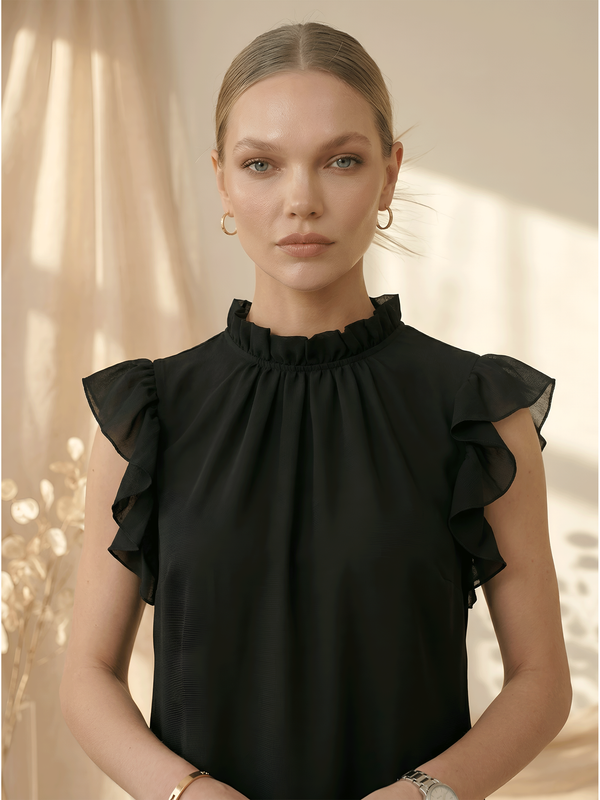 Black Ruffle Sleeveless Top