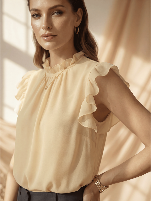 Yellow Ruffle Sleeveless Top