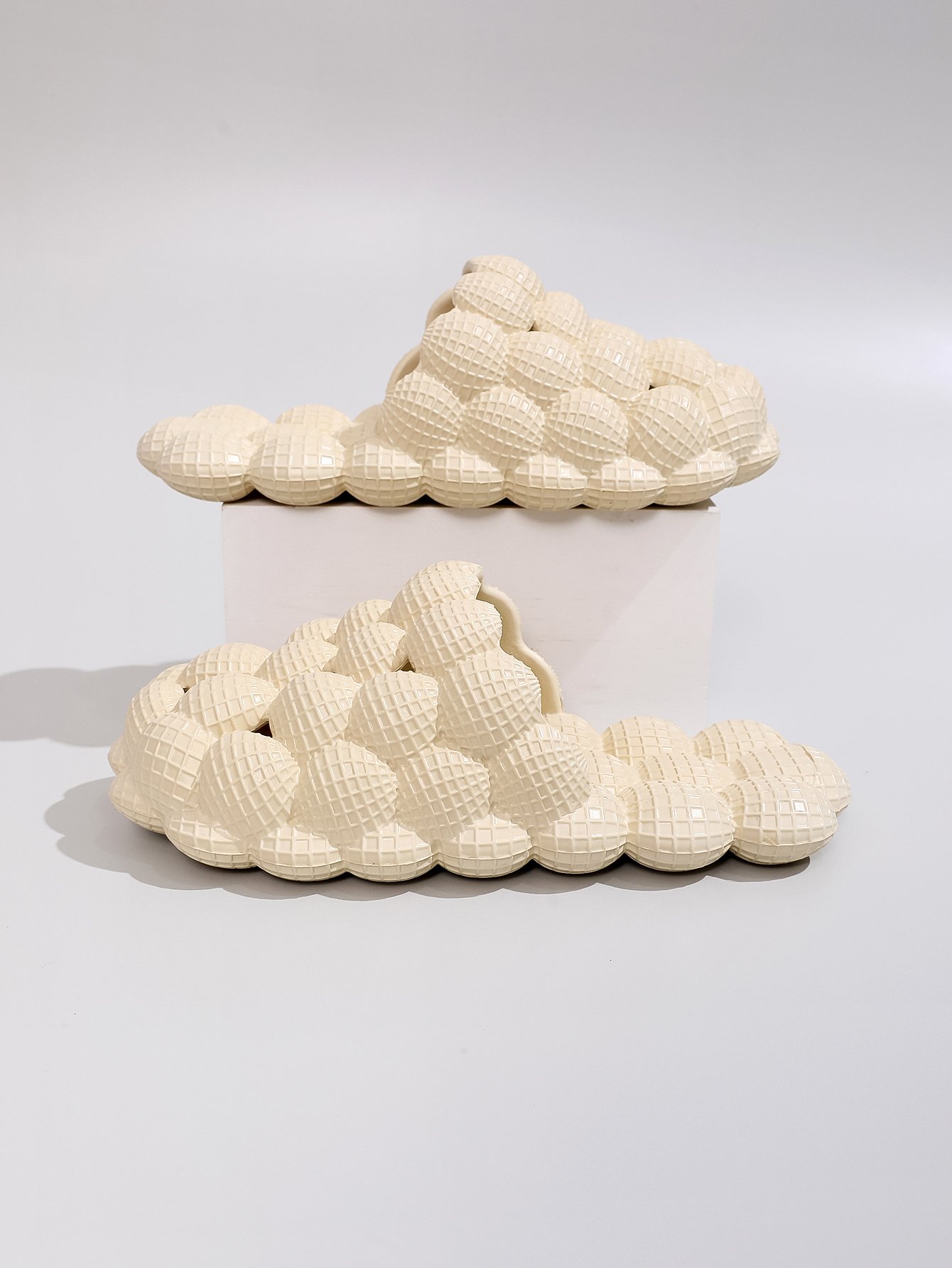Comfy Beige Bubble Bedroom Slippers for Women