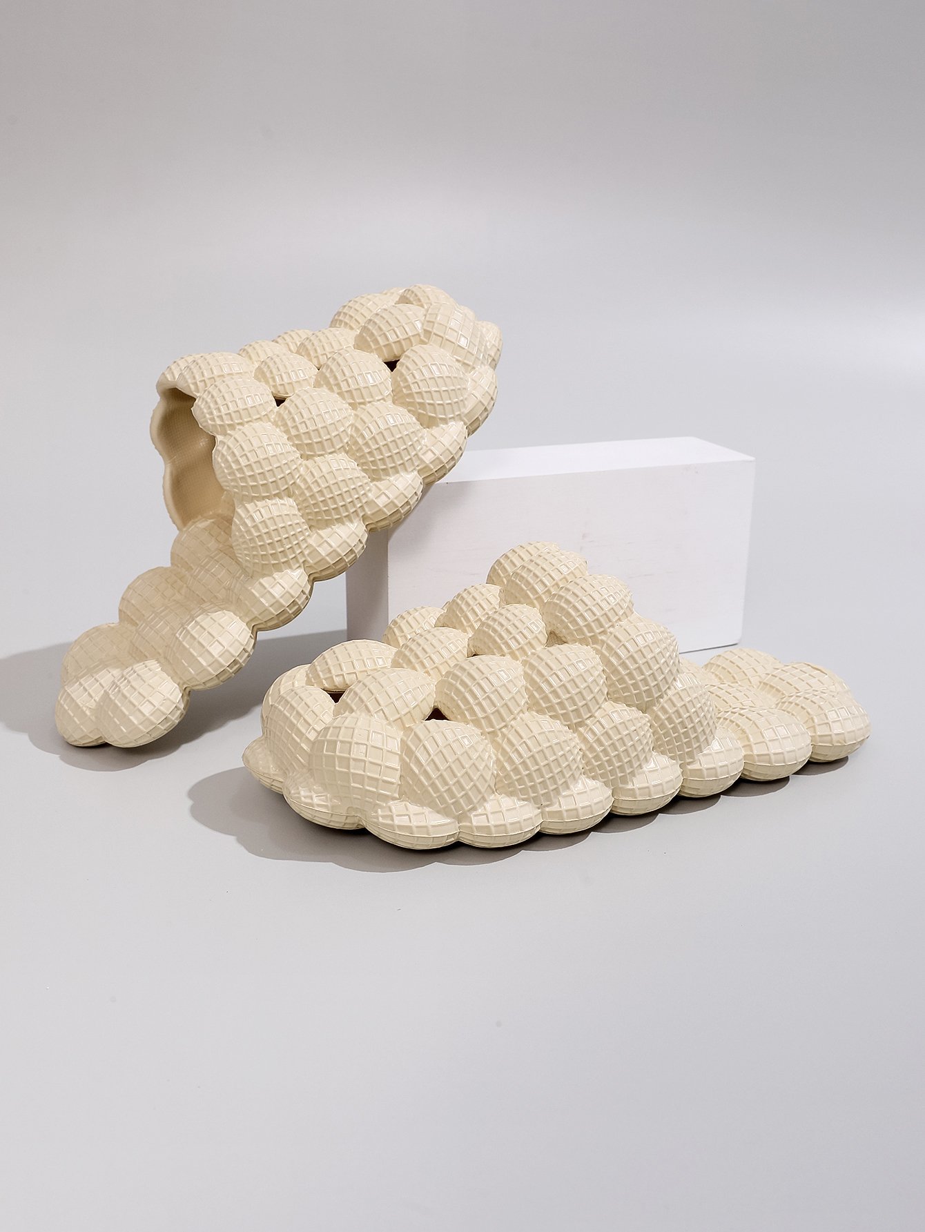 Comfy Beige Bubble Bedroom Slippers for Women