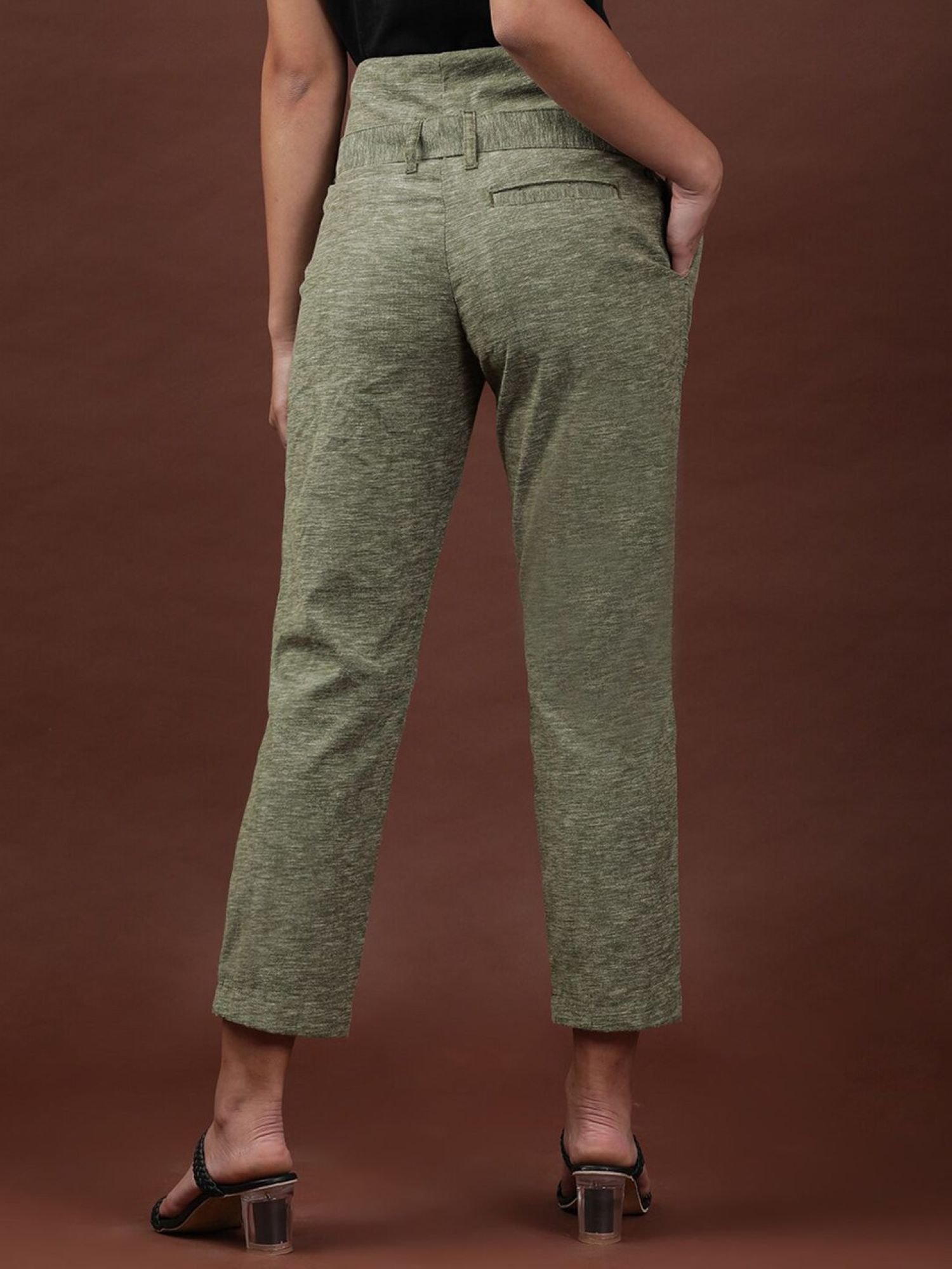 Olive Straight Fit Solid High-Rise High Waist Trousers