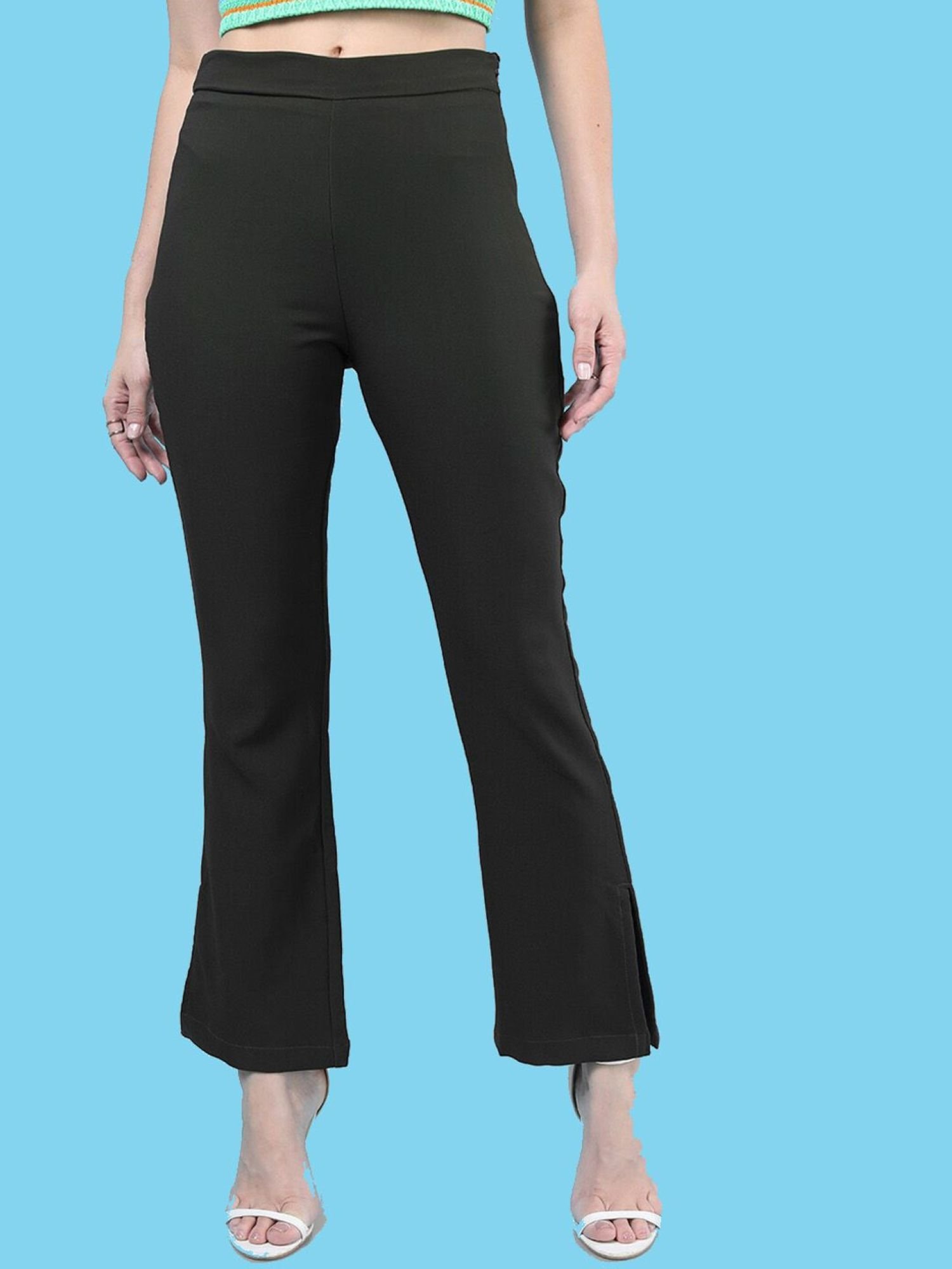 Green Tapered Fit Solid High-Rise Straight Pants