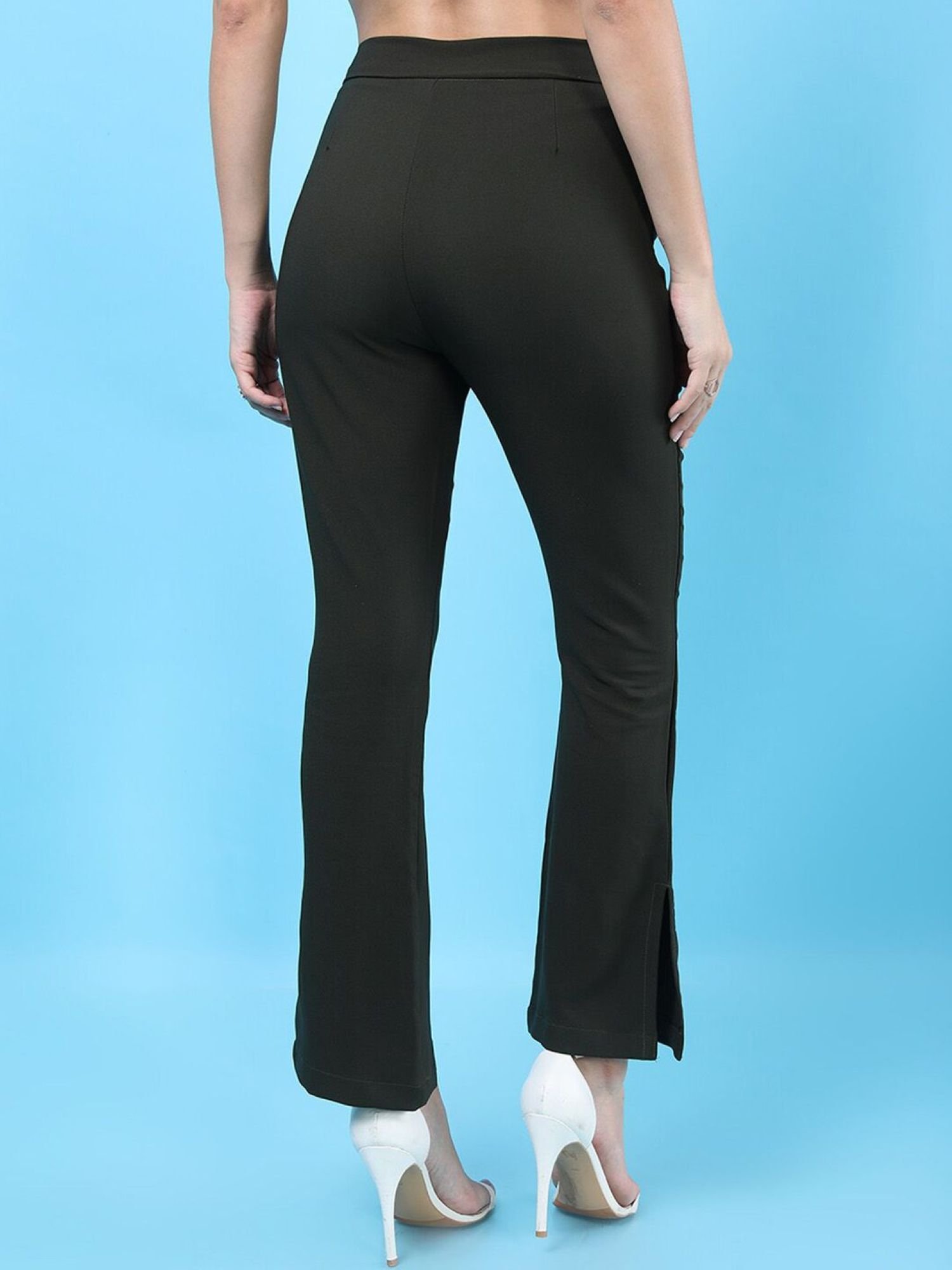 Green Tapered Fit Solid High-Rise Straight Pants