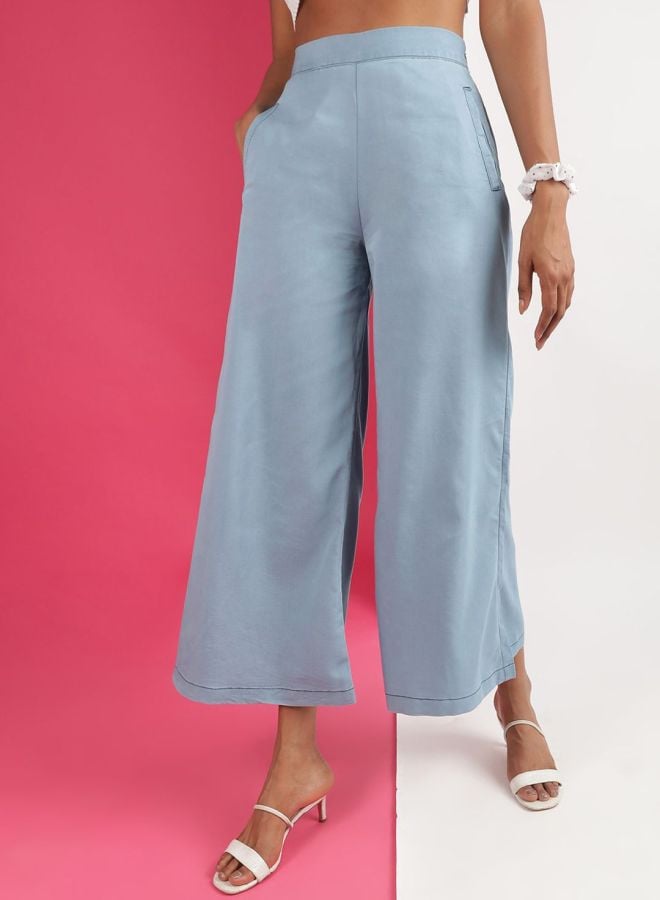 Blue High-Rise Wide Leg Denim Pants