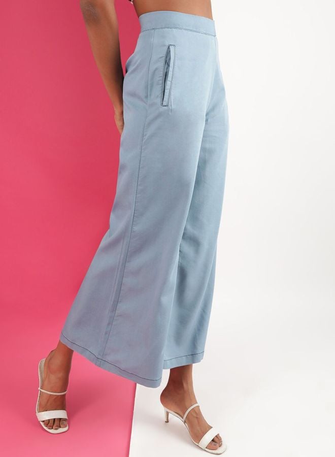 Blue High-Rise Wide Leg Denim Pants