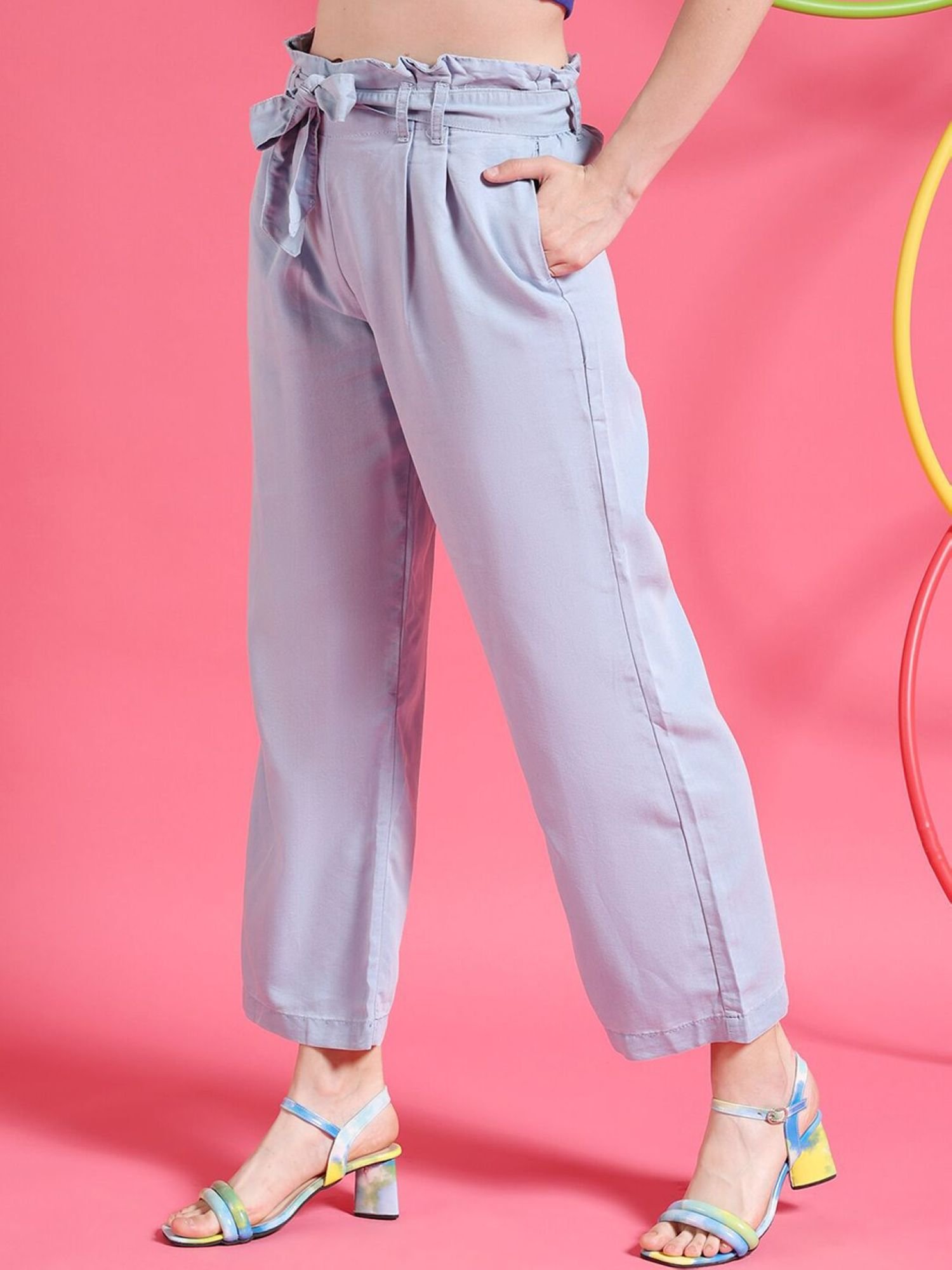 Light Blue High-Rise Wide Leg Denim Pants