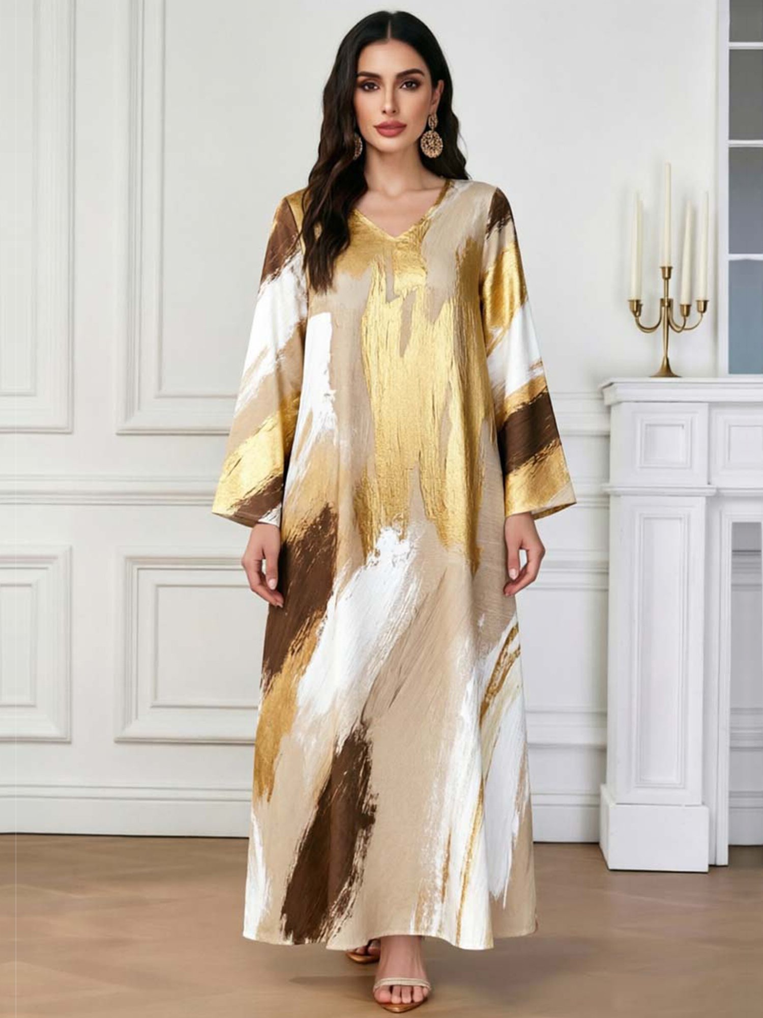 Multi-Color Graphic Print Long Sleeves Jalabiya