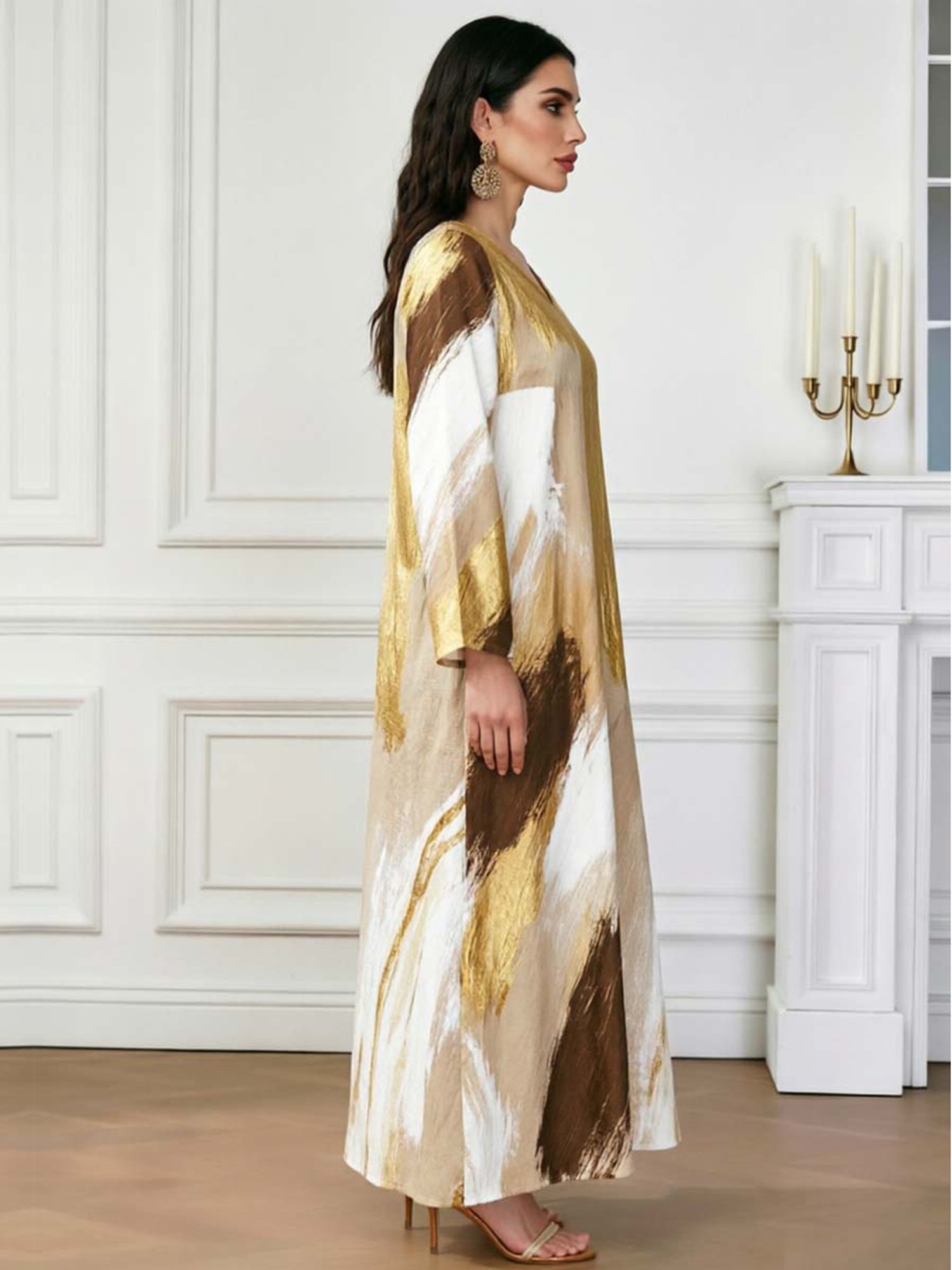 Multi-Color Graphic Print Long Sleeves Jalabiya