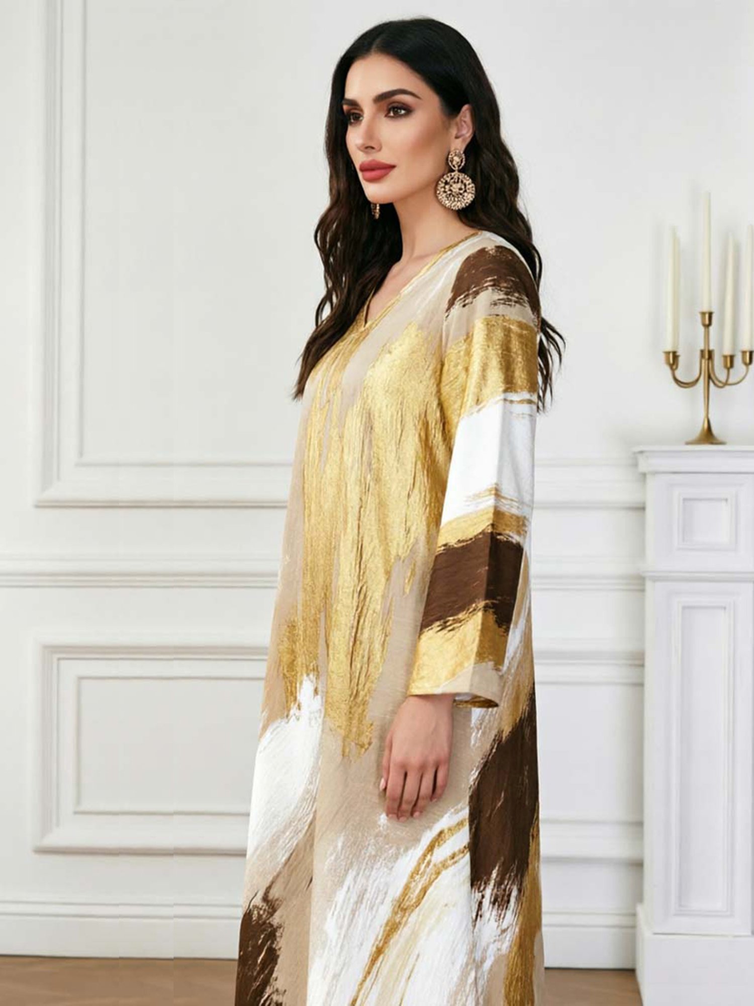 Multi-Color Graphic Print Long Sleeves Jalabiya