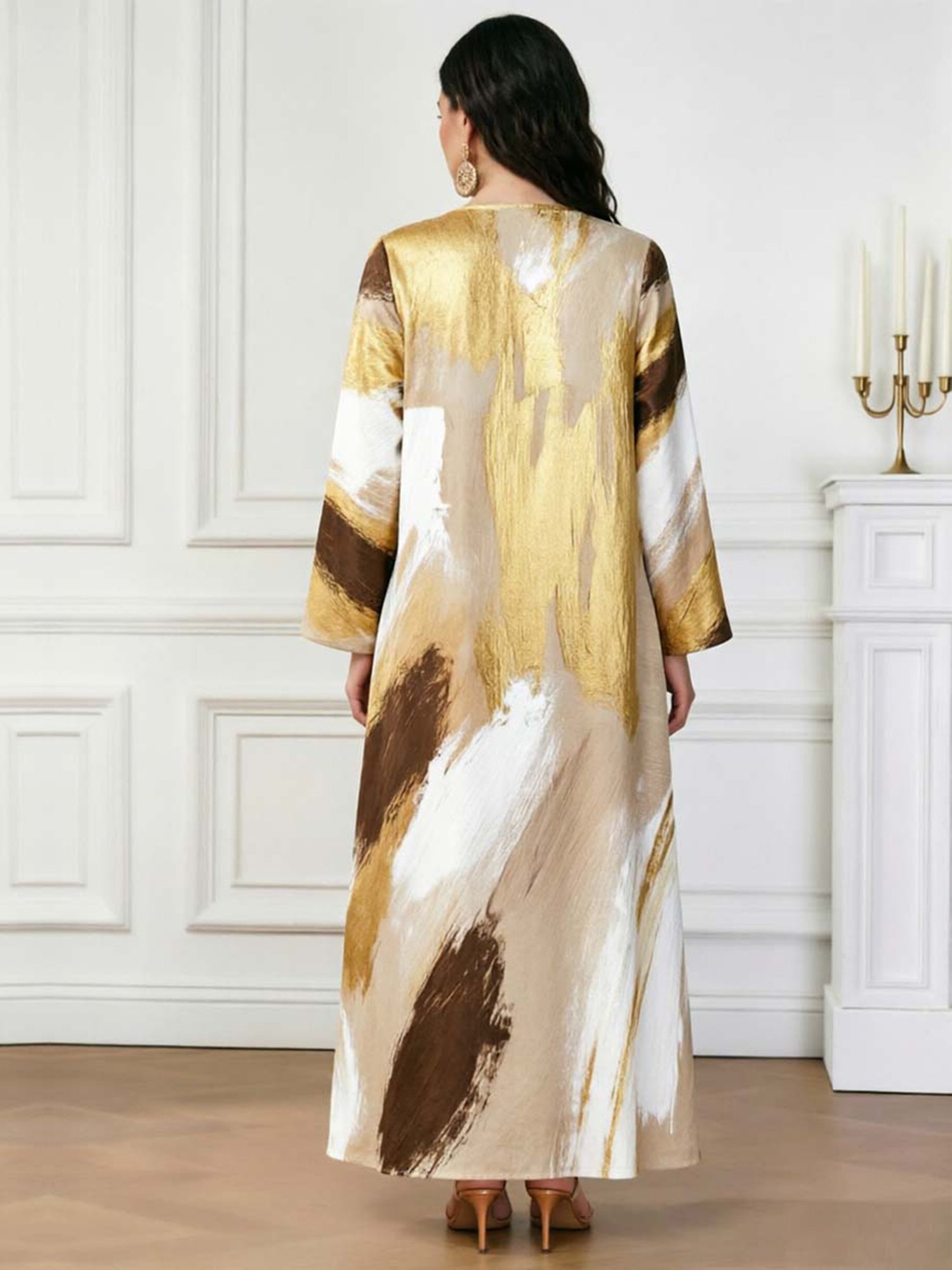 Multi-Color Graphic Print Long Sleeves Jalabiya